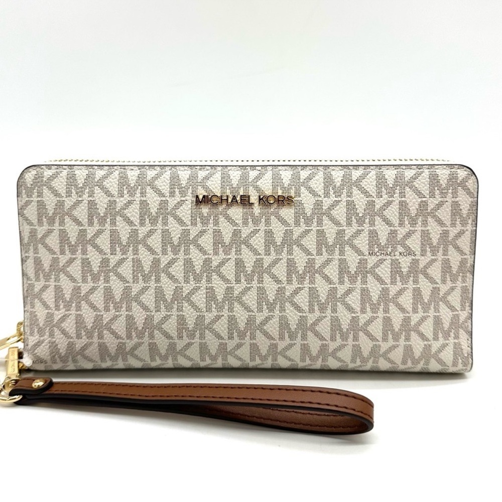 Michael Kors Large Continental Wallet Wristlet Vanilla/Brown - Picture 2 of 10